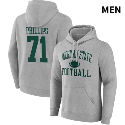 Men's Michigan State Spartans NCAA #71 Kristian Phillips Gray NIL 2022 Fanatics Branded Gameday Tradition Pullover Football Hoodie SQ32D56QW